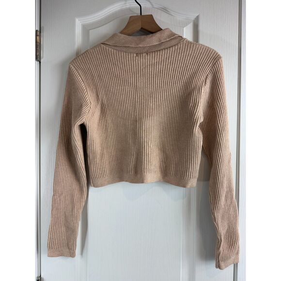 Pretty Little Thing Petite Oatmeal Knitted Rib Cropped Cardigan Women's 8 - NWT - Picture 2 of 11